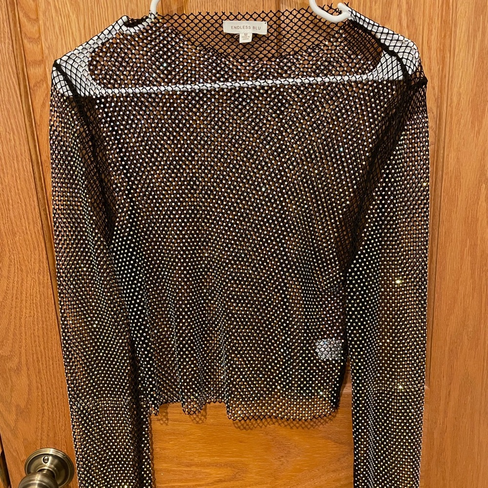 Black Fishnet Rhinestone Top